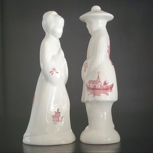 Churchill Willow Rosa Pink Salt & Pepper Shaker Set Figural Oriental Man & Woman